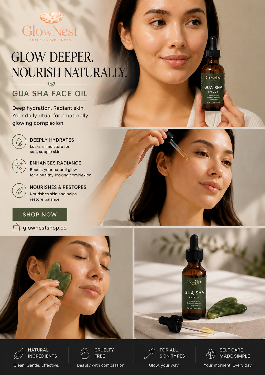 GlowNest Gua Sha Face Oil | Hydrating Facial Massage Oil